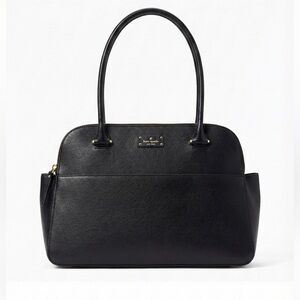 Kate Spade Black Leather Shoulder Bag Tote Gold Hardware Work Satchel